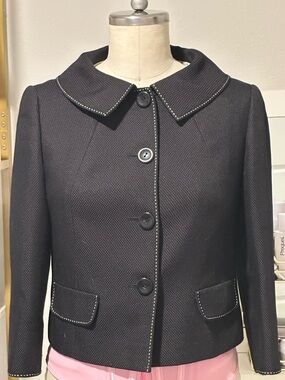 Tahari Black Button-Front Cropped Blazer